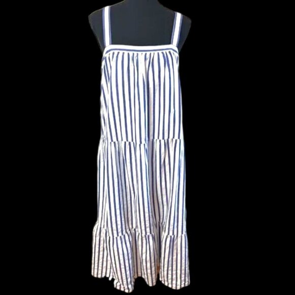 Universal Thread Goods Co. Blue and White Striped Women’s XXL Tiered Maxi Dress - Picture 2 of 9
